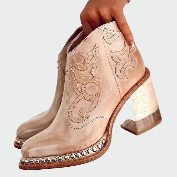 Embroidered Leather Ankle Boots