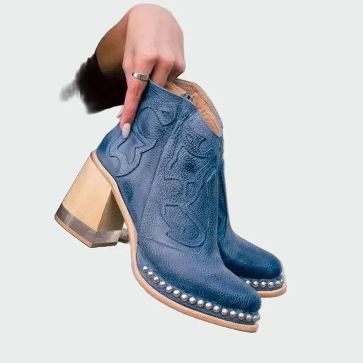 Embroidered Leather Ankle Boots