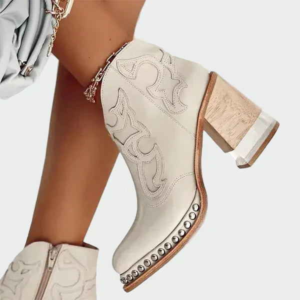 Embroidered Leather Ankle Boots