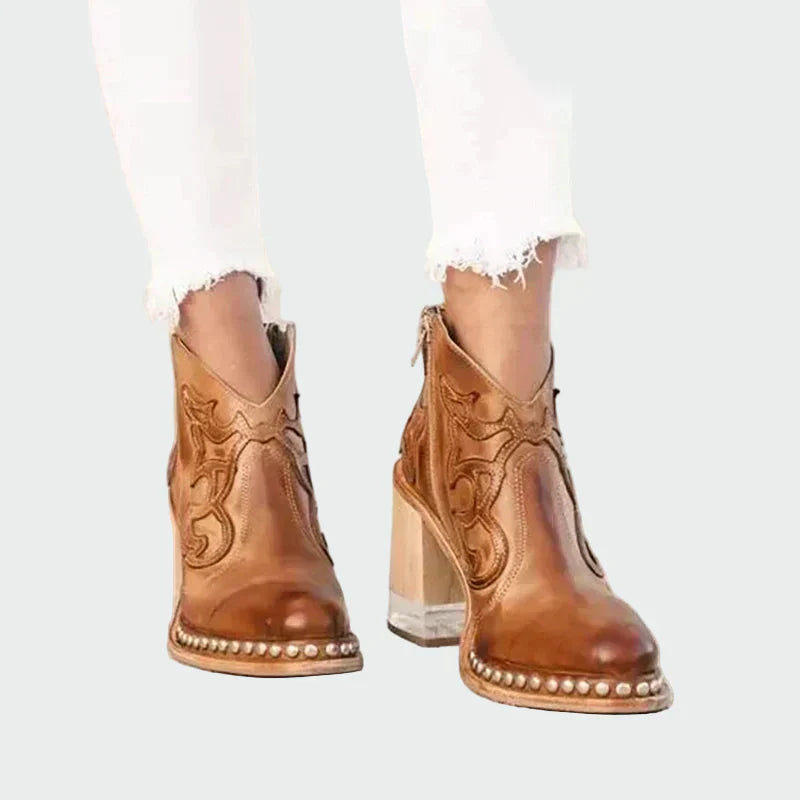 Embroidered Leather Ankle Boots