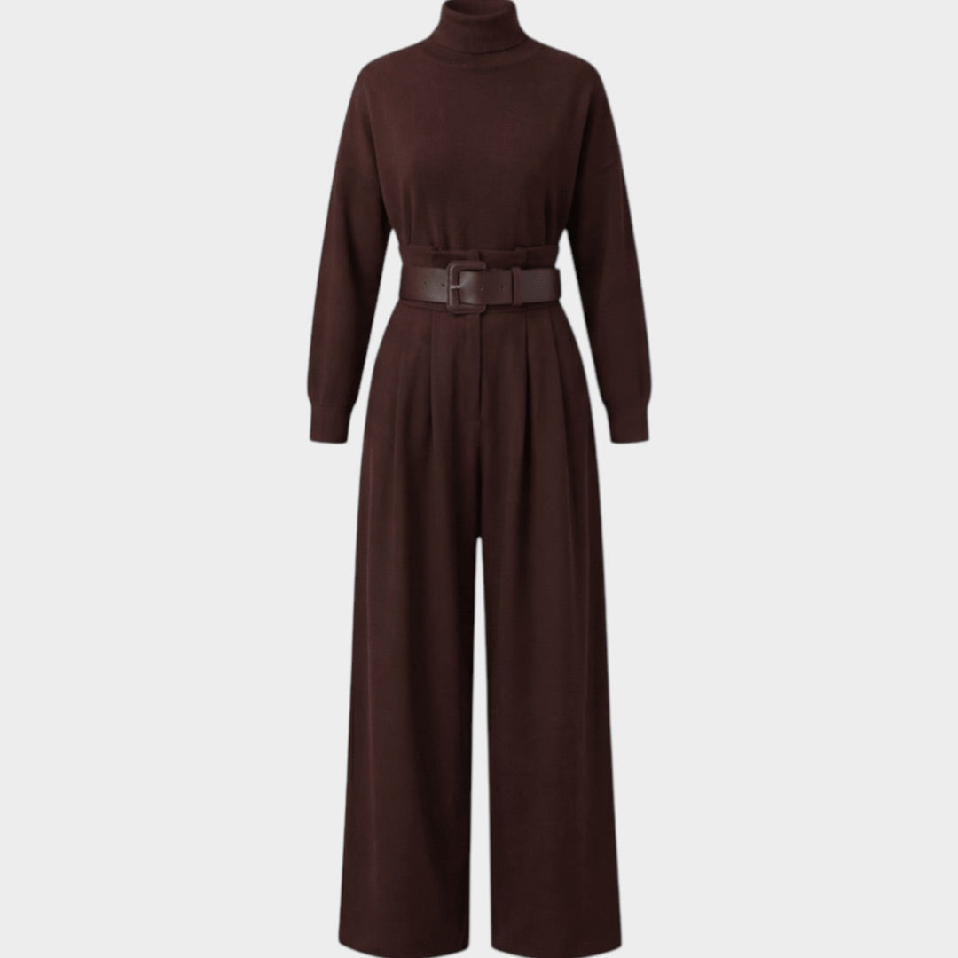 High‑Neck Belted Two‑Piece Set
