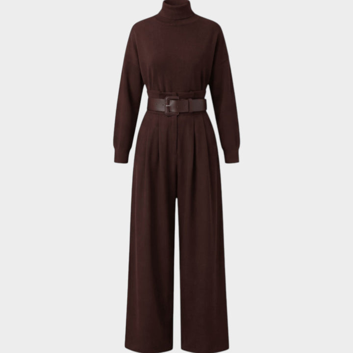 High‑Neck Belted Two‑Piece Set