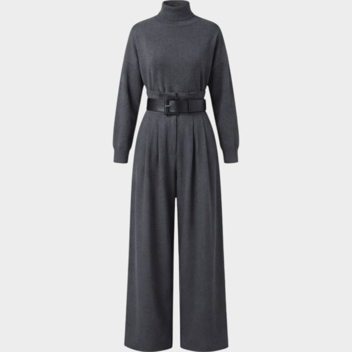 High‑Neck Belted Two‑Piece Set