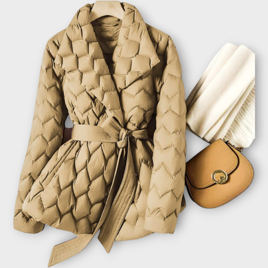 Belted Waist Quilted Wrap Coat