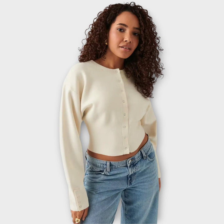Contemporary Cropped Cardigan Featuring Button Accents