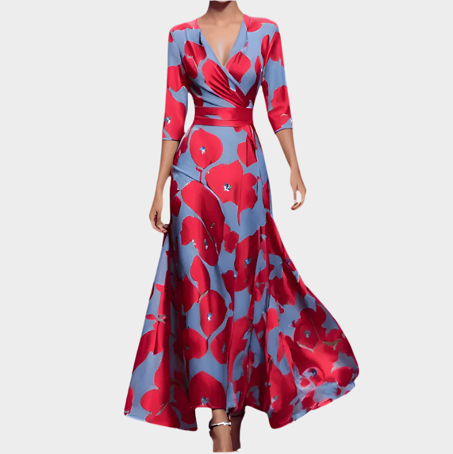 Long Floral Dress with V-Neck