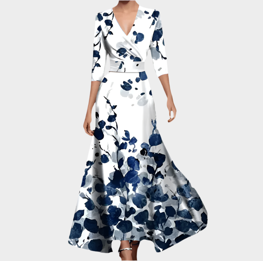 Long Floral Dress with V-Neck
