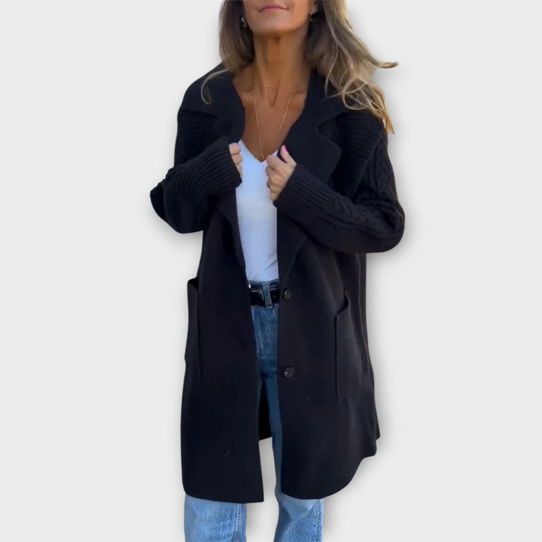 Cozy Cable-Sleeve Long Knit Coat