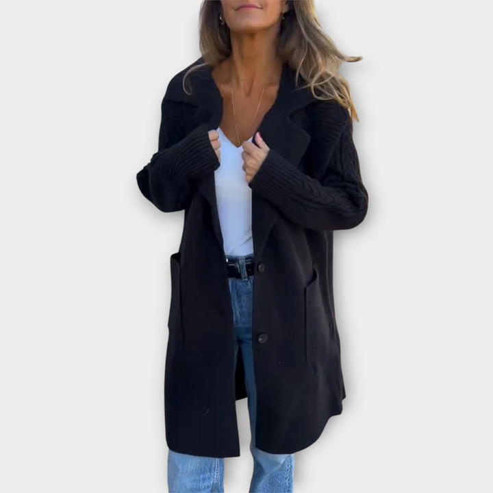 Cozy Cable-Sleeve Long Knit Coat