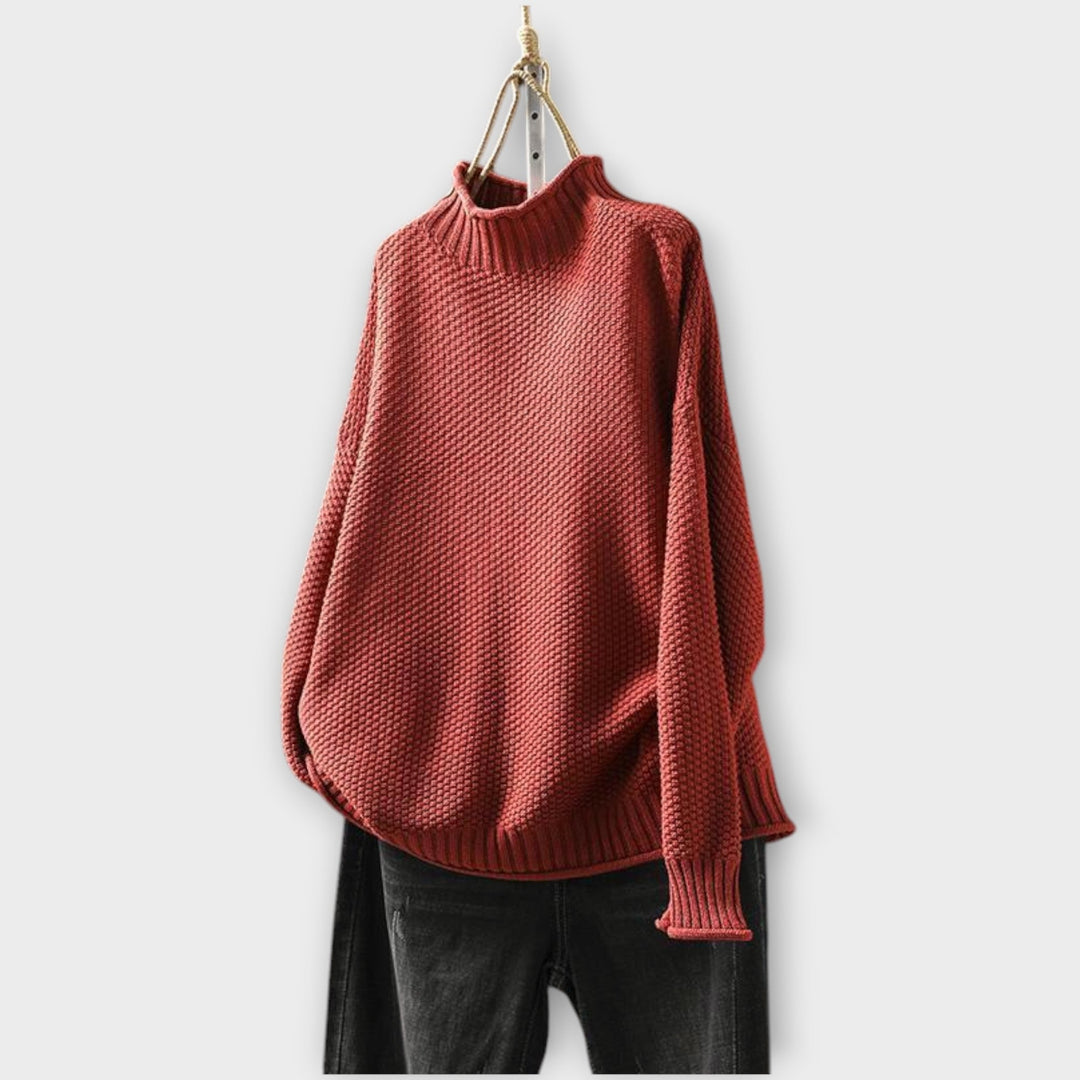 High Neck Minimalist Textured Sweater