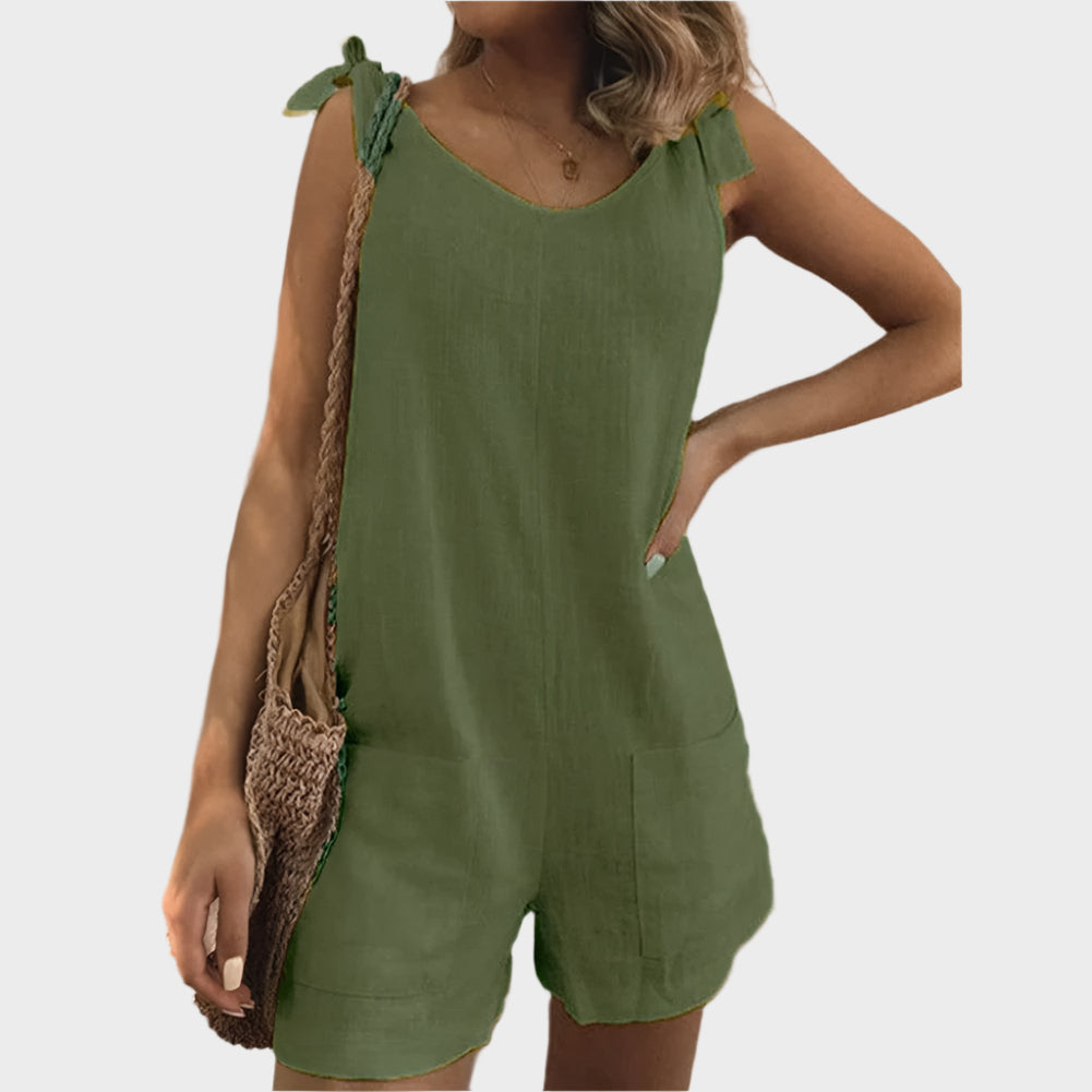 Full-Length Jumpsuit with Straps-Bow and Pockets