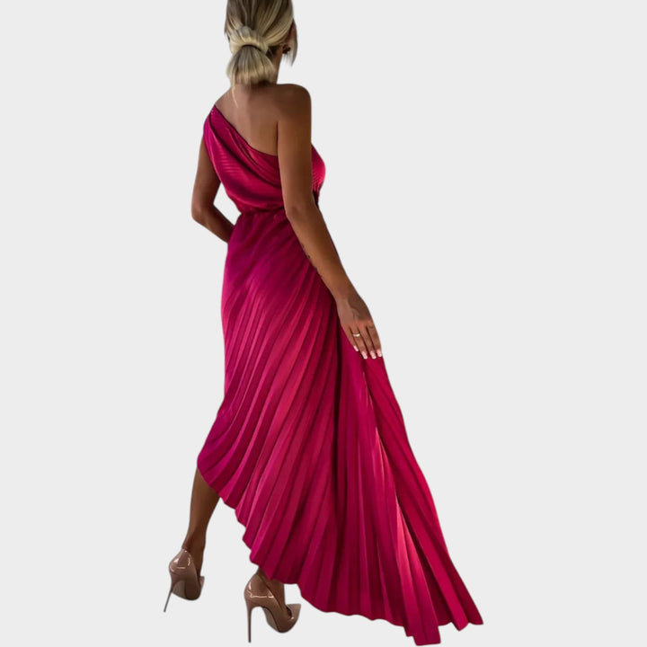 One-Shoulder Pleated Satin Dress
