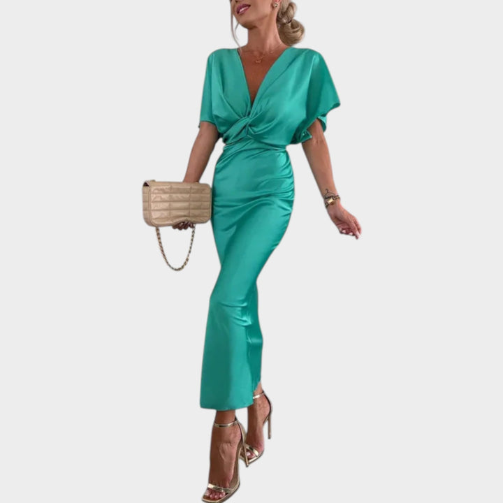 Satin Twist-Front Maxi Dress