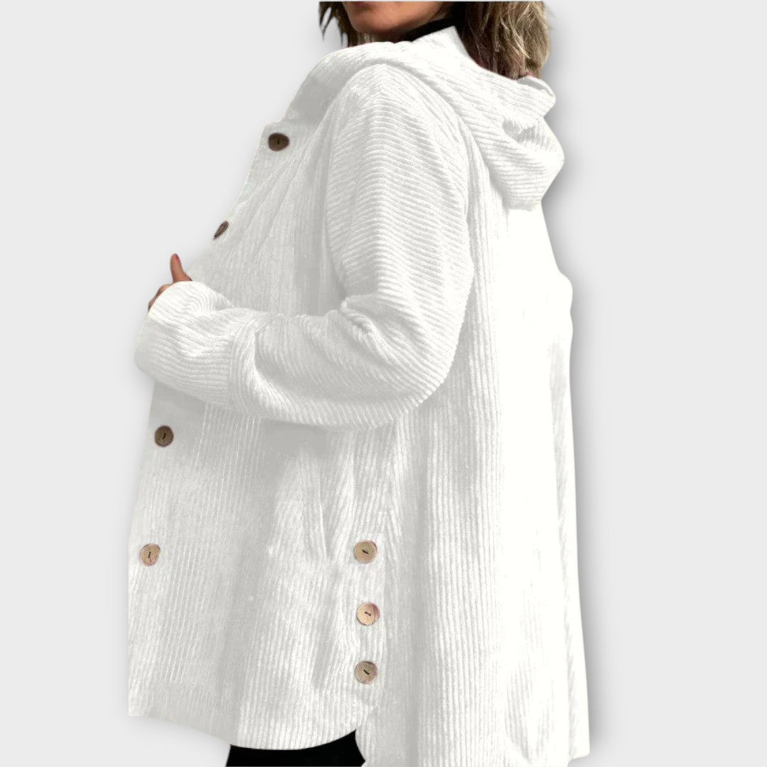 Button-Up Hooded Corduroy Jacket