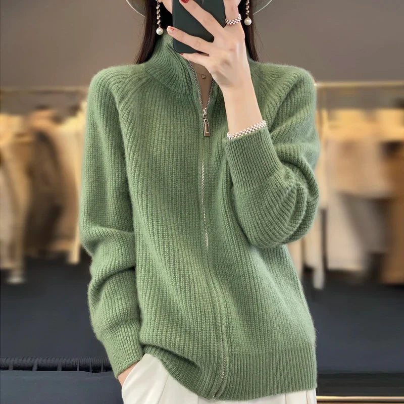 Hannah™ | Premium Wool Stand Collar Cardigan