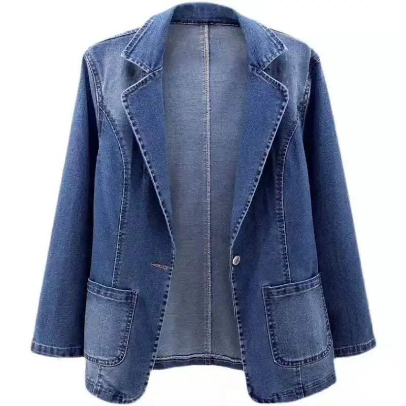 Casual Single-Button Denim Blazer with Relaxed Fit