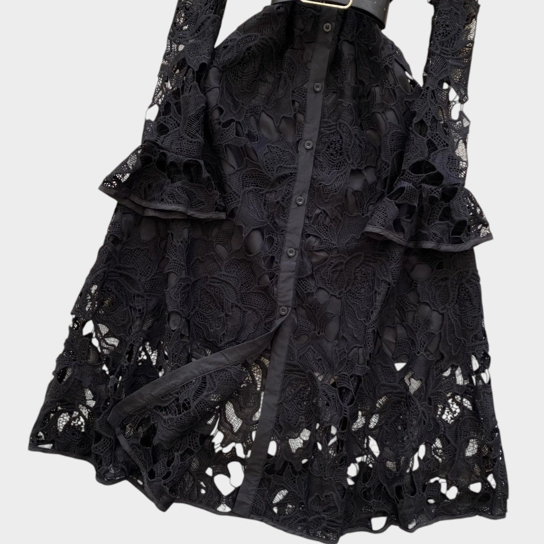 Belted Floral Lace Midi Dress