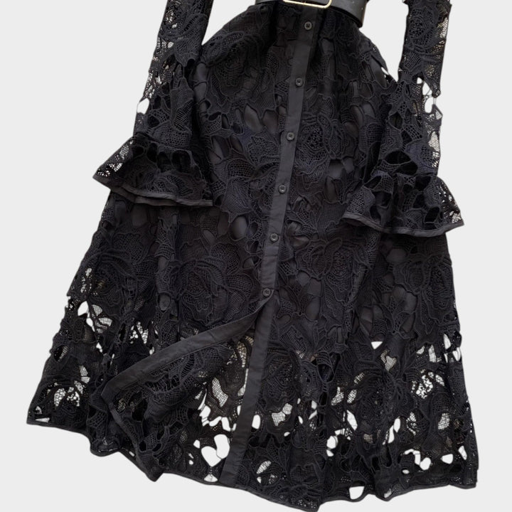 Belted Floral Lace Midi Dress