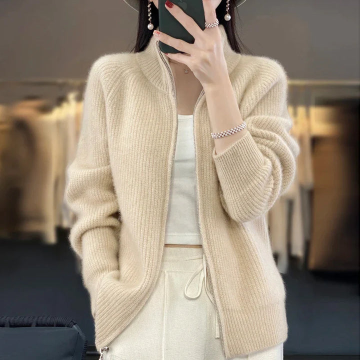 Hannah™ | Premium Wool Stand Collar Cardigan