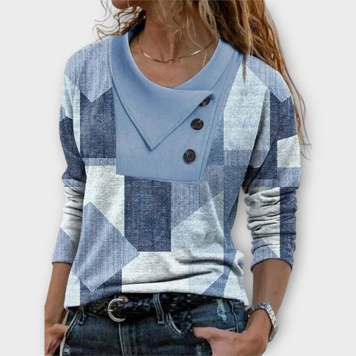 Unique Asymmetrical Button Patchwork Blouse