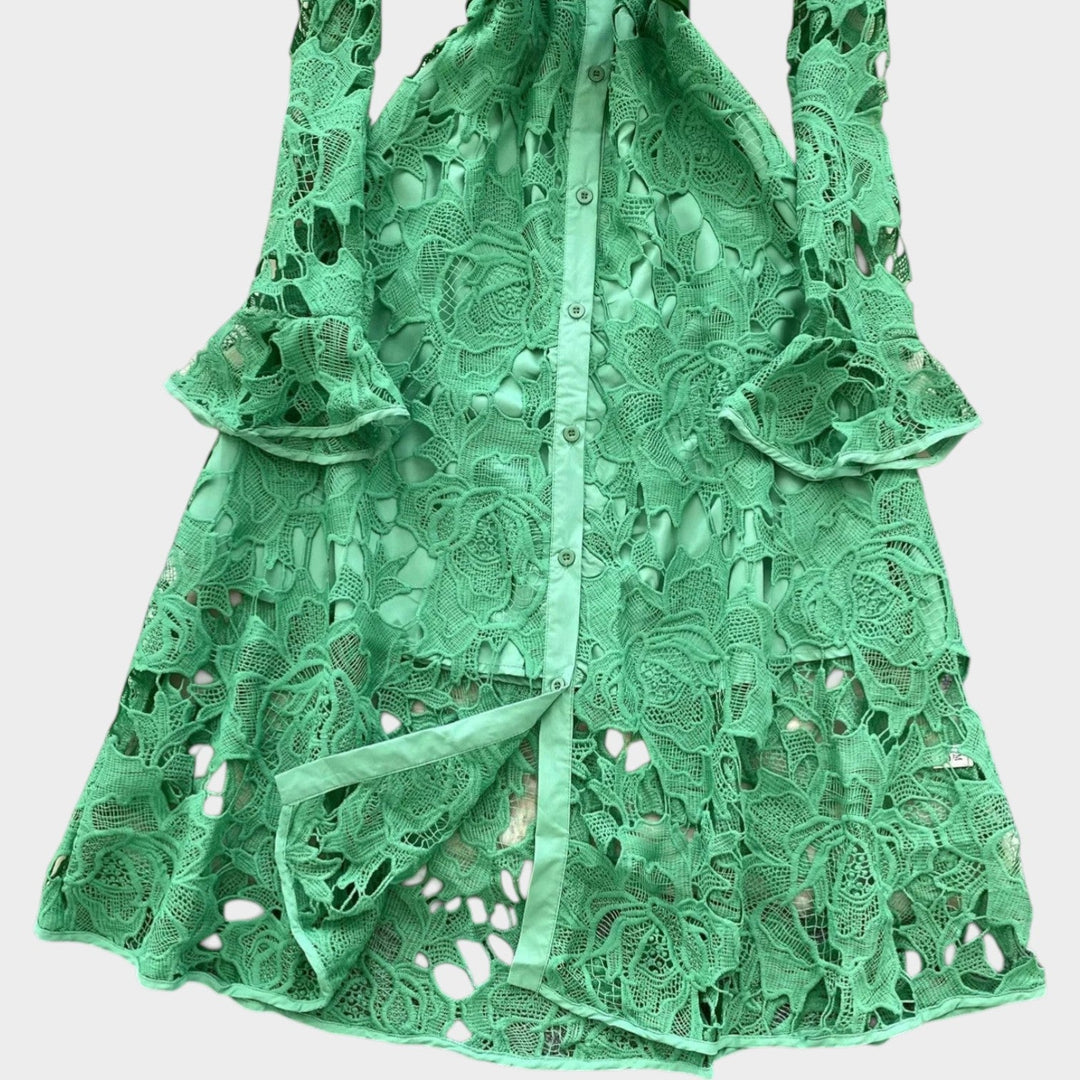 Belted Floral Lace Midi Dress