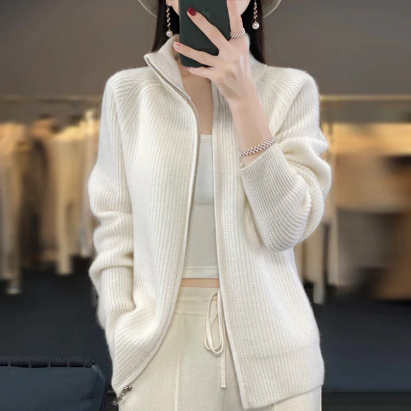 Hannah™ | Premium Wool Stand Collar Cardigan