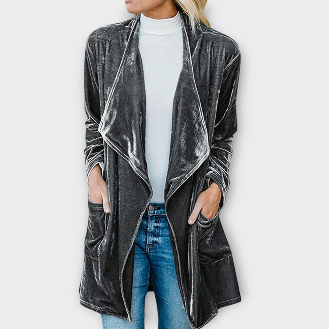 Chic Velvet Draped Cardigan