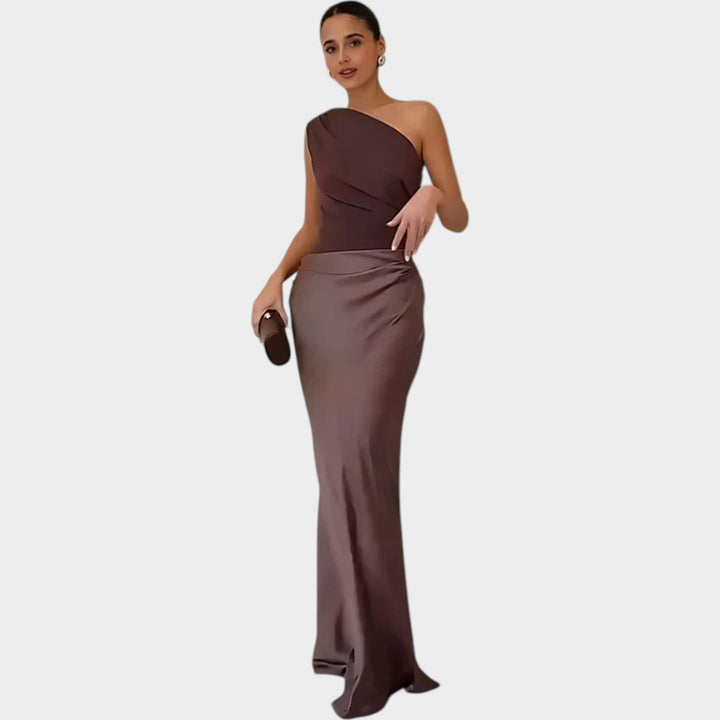 One-Shoulder Satin Maxi Dress