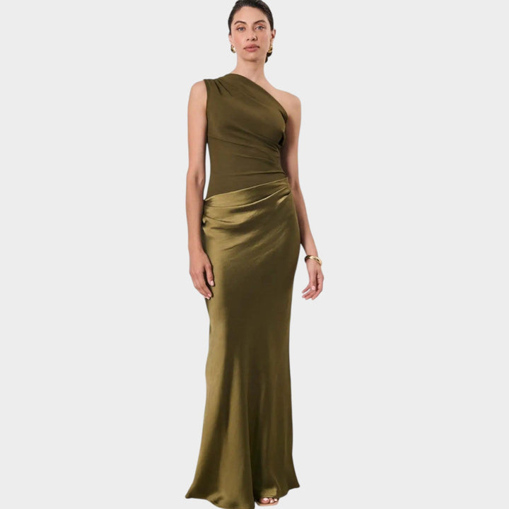 One-Shoulder Satin Maxi Dress