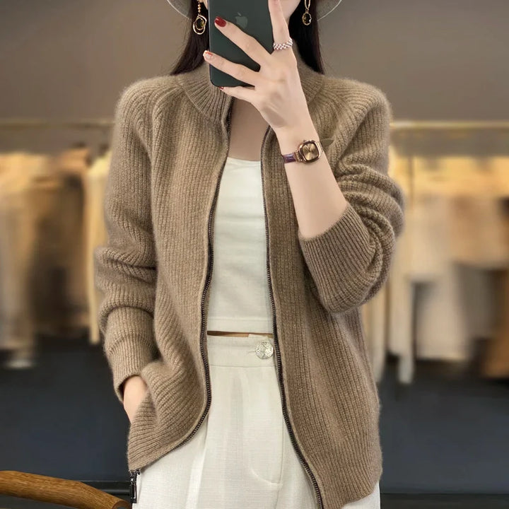 Hannah™ | Premium Wool Stand Collar Cardigan