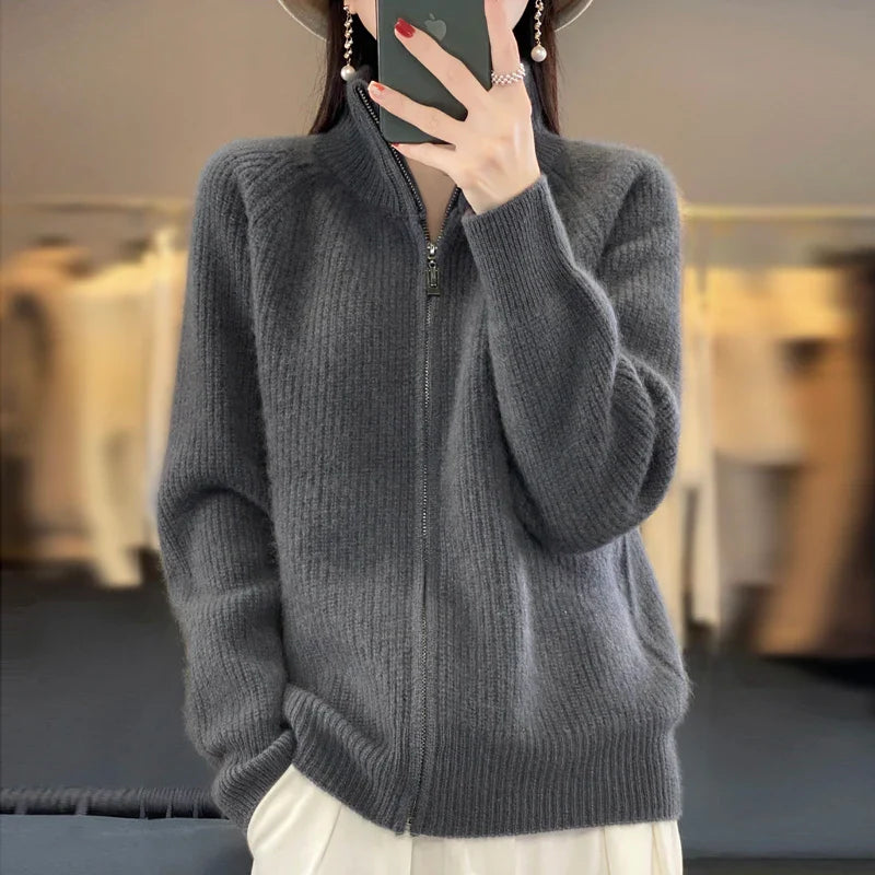 Hannah™ | Premium Wool Stand Collar Cardigan