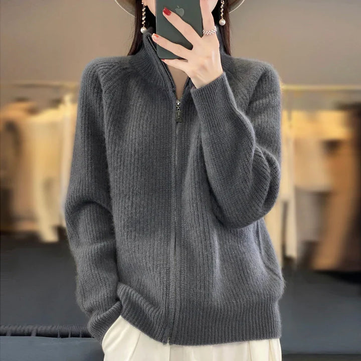 Hannah™ | Premium Wool Stand Collar Cardigan