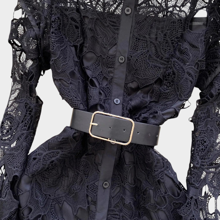 Belted Floral Lace Midi Dress