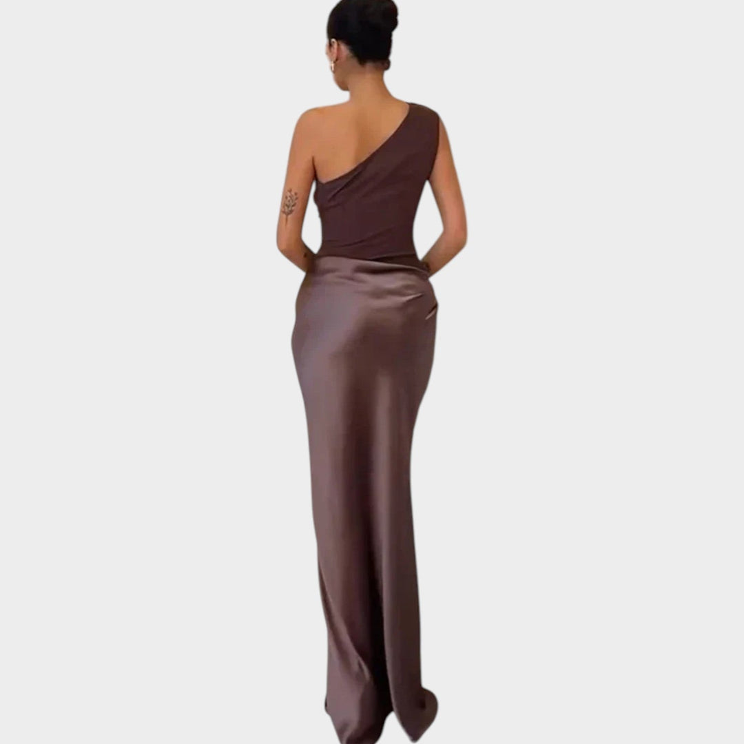 One-Shoulder Satin Maxi Dress