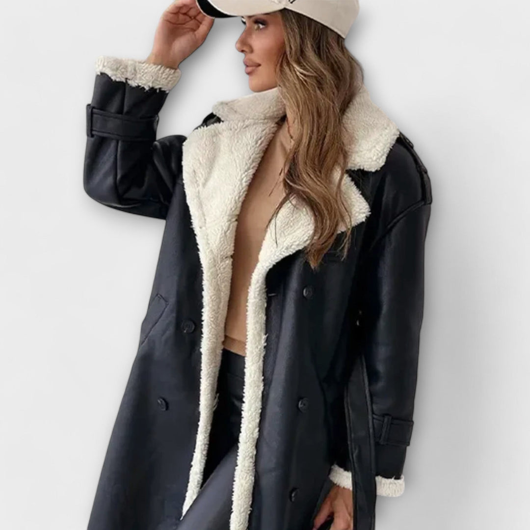 Maria – Classic Long Cardigan with Fleece Lining and Cozy Teddy Collar