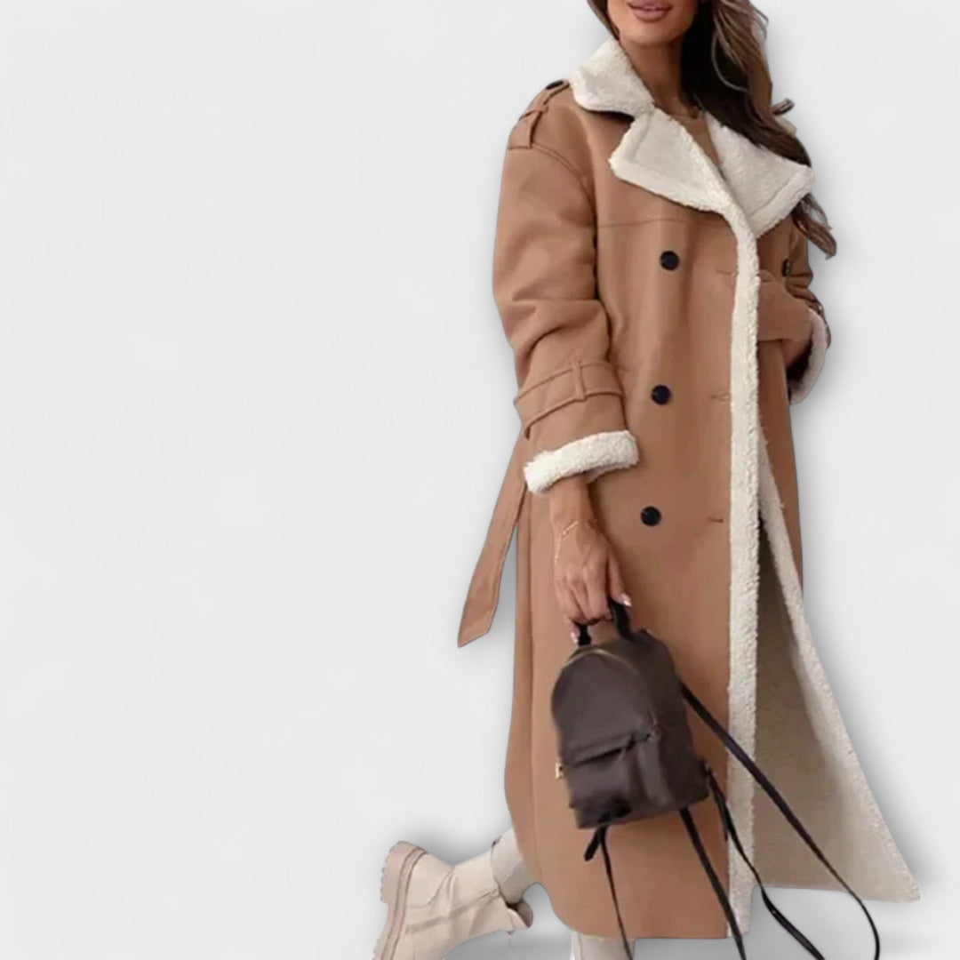 Maria – Classic Long Cardigan with Fleece Lining and Cozy Teddy Collar