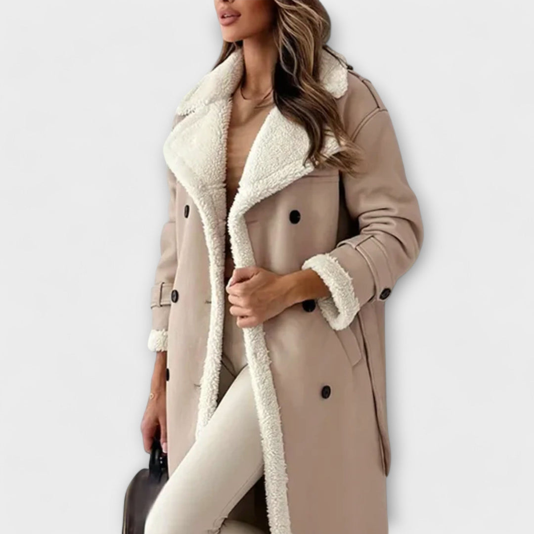 Maria – Classic Long Cardigan with Fleece Lining and Cozy Teddy Collar