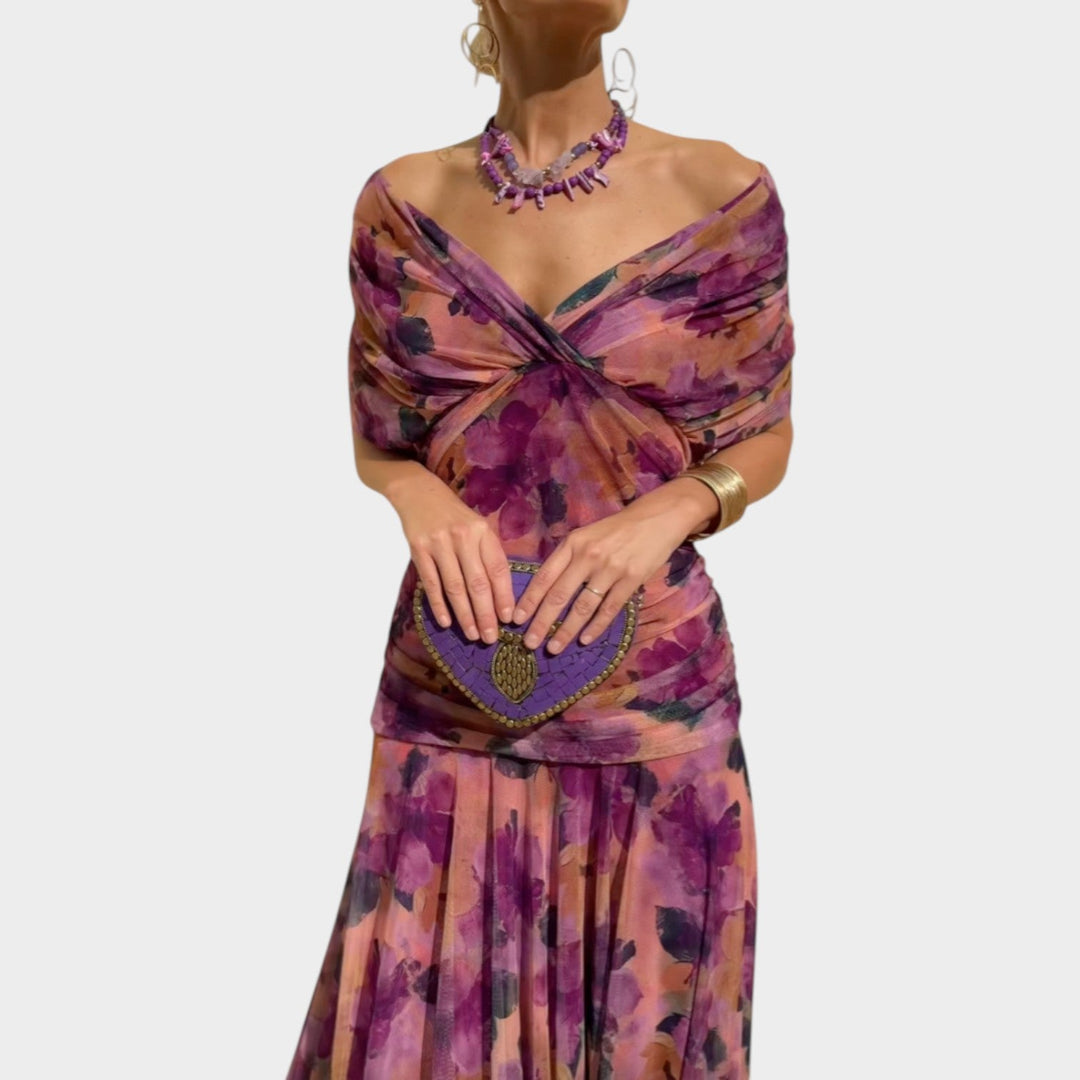 Off-Shoulder Ruched Midi Dress