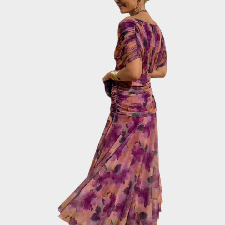 Off-Shoulder Ruched Midi Dress