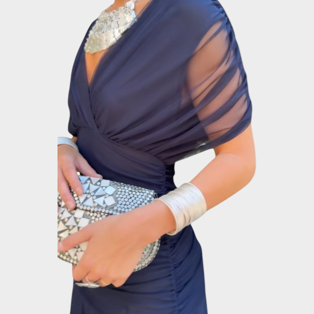 Off-Shoulder Ruched Midi Dress