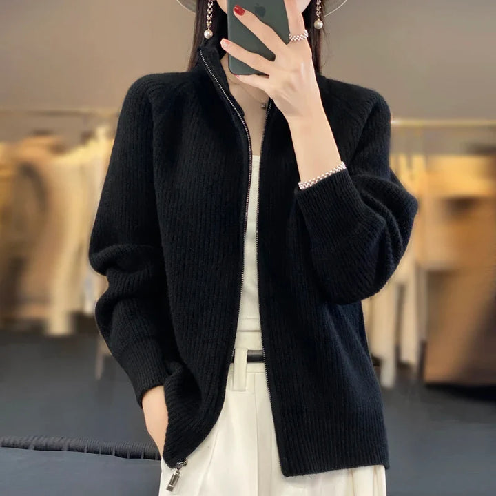 Hannah™ | Premium Wool Stand Collar Cardigan