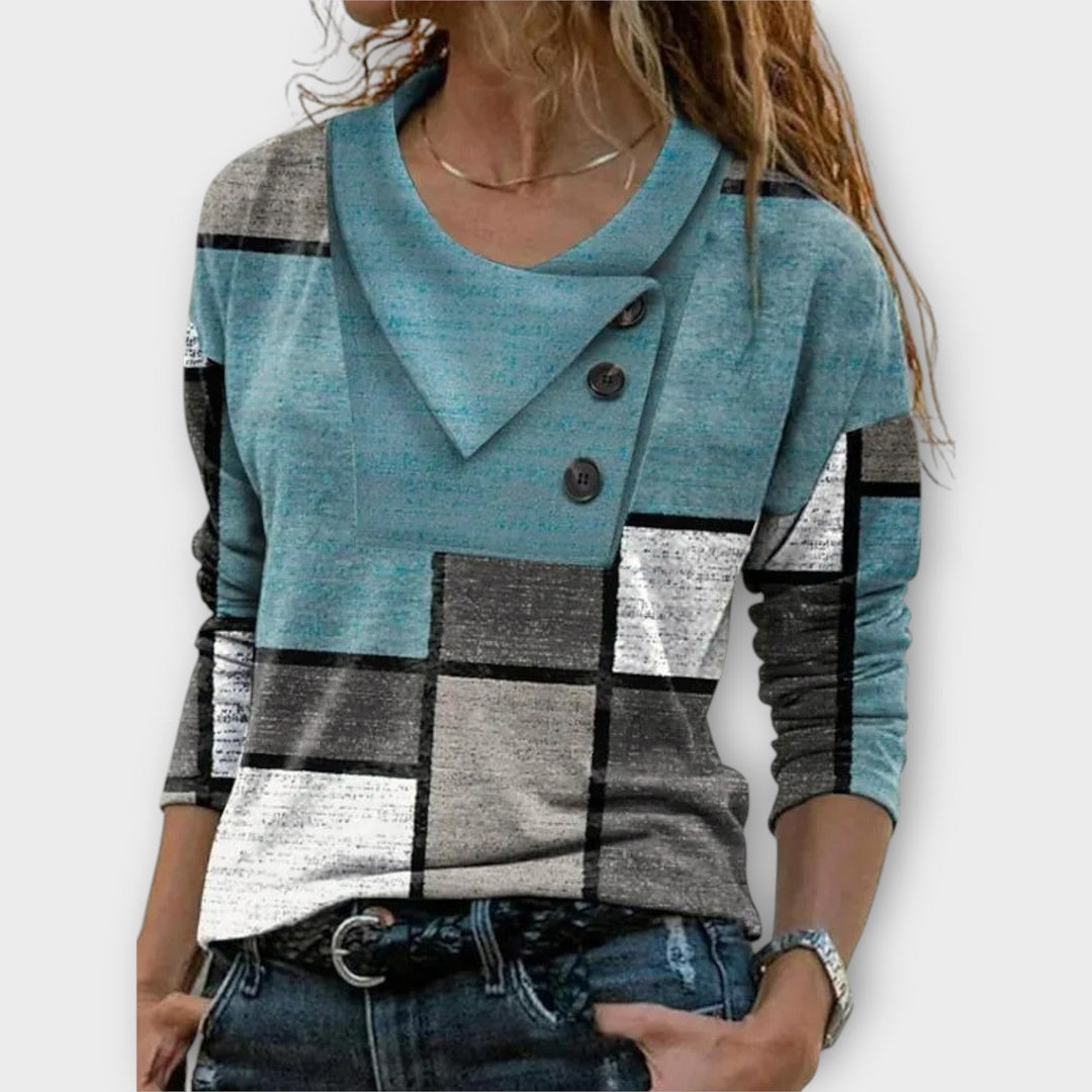 Unique Asymmetrical Button Patchwork Blouse