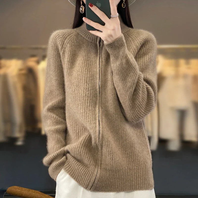 Hannah™ | Premium Wool Stand Collar Cardigan