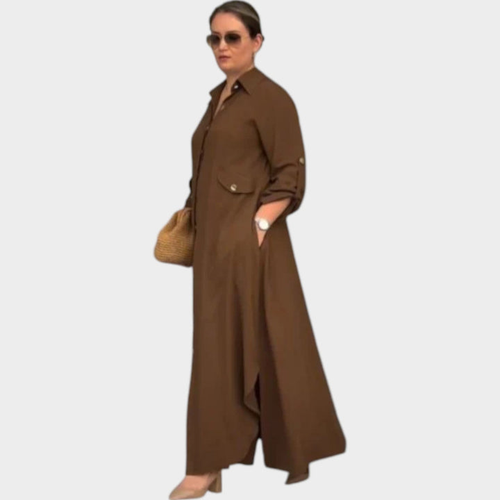Relaxed Button-Down Midi Shirt Dress