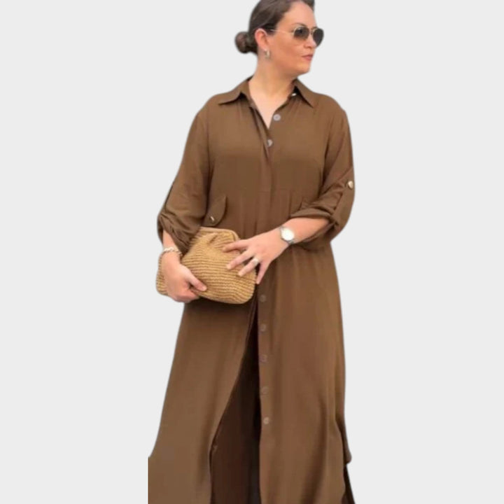 Relaxed Button-Down Midi Shirt Dress