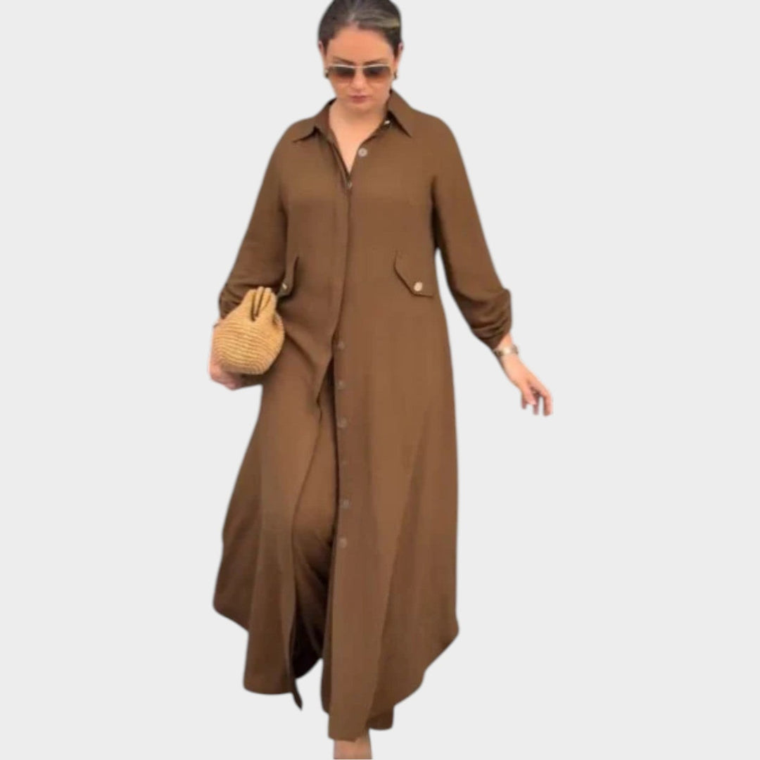 Relaxed Button-Down Midi Shirt Dress