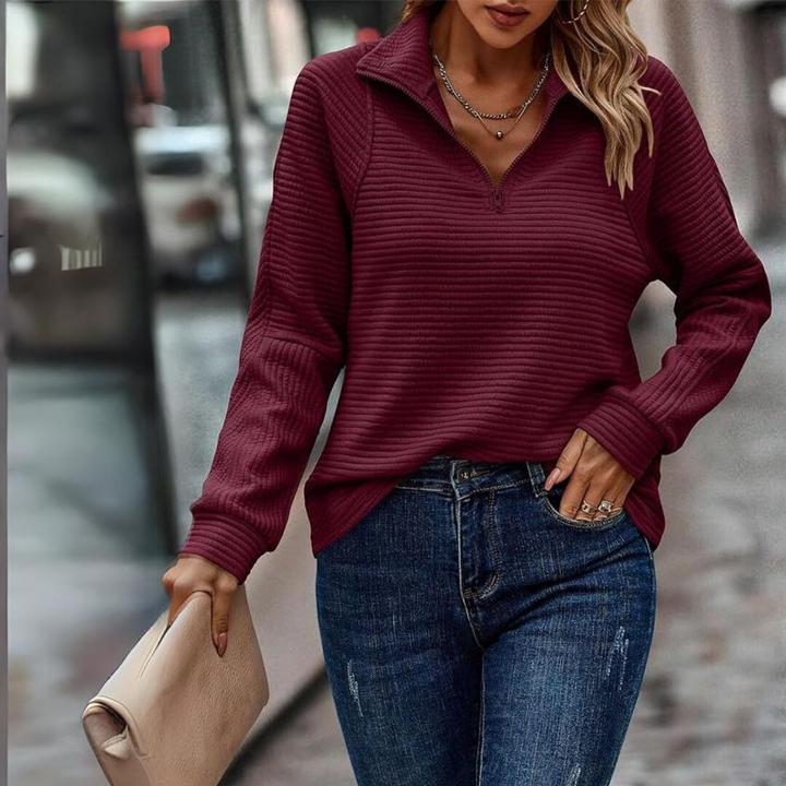 Lela | Chic Ribbed Zip-Up Sweater
