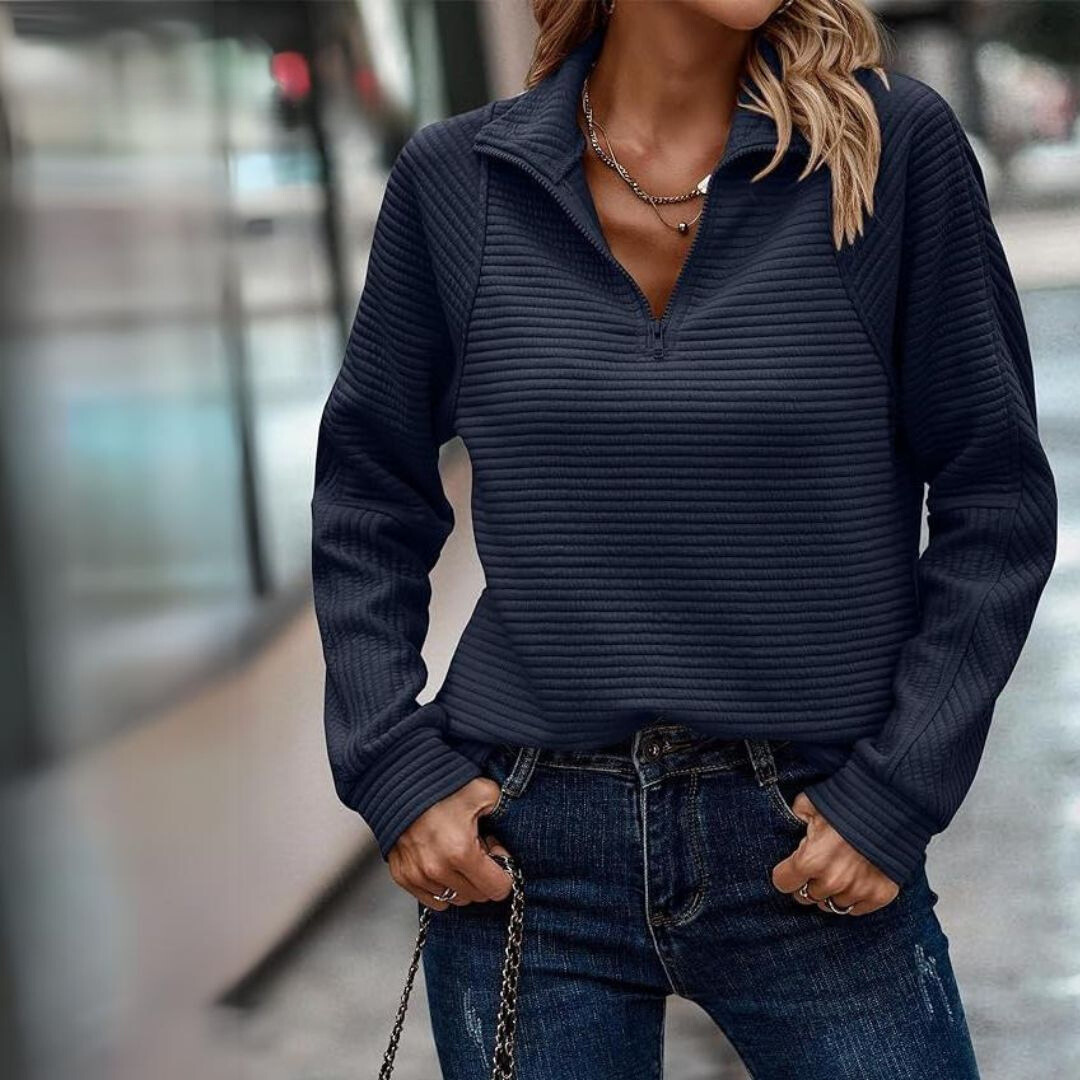 Lela | Chic Ribbed Zip-Up Sweater