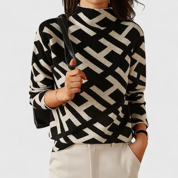 Mock Neck Sweater with Geometric Design