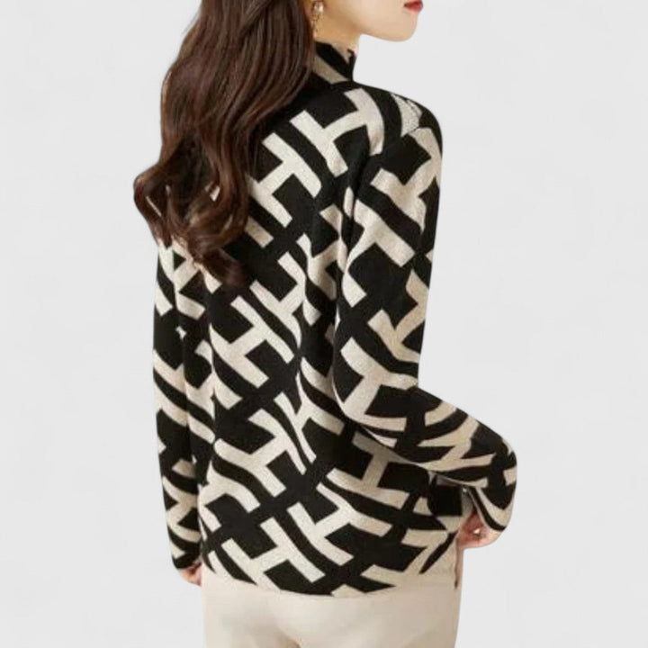 Mock Neck Sweater with Geometric Design